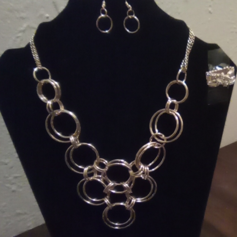 Cute gold necklace with earrings and ring